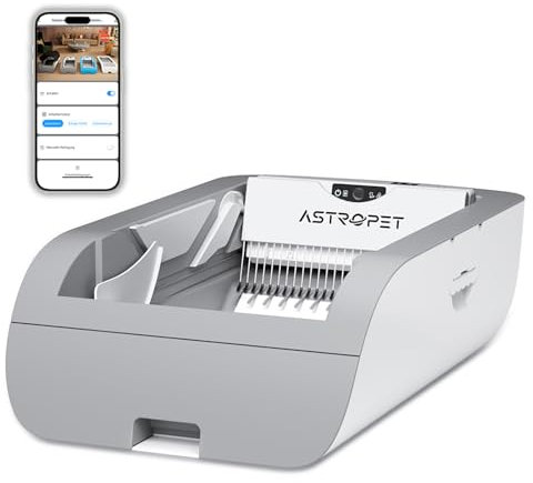 AstroPet Offene Katzenklo Selbstreinigend mit APP-Steuerung,XXL Katzentoilette Selbstreinigend Automatische, Infrarot-Sensorschutz, Katzenklo mit großem Fassungsvermögen für mehrere Katzen(Grau-APP)