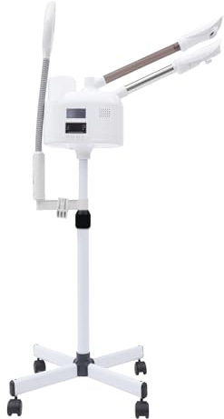 Gesichtsdampfer, 3 in 1 Facial Dampfer mit Heißer und Kalter Düse Gesichtssauna 85-121cm Höhenverstellbar mit LED Licht und Vergrößerungsglas, für Schönheitssalons, Studios, Hause, Weiß