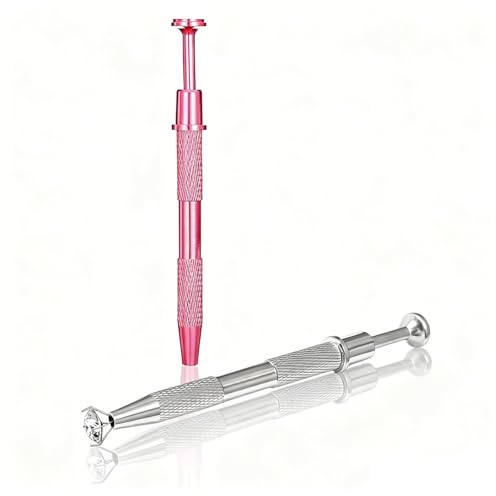 2 PCS Piercing Ball Grabber Tool 4 Claw Tweezer Grabber Pen Stianless Steel Piercing Ball Holder Mini Flat Bac Earring Applicator for Jewelry Picking IC Chips Electronic Components (Pink & Silver)