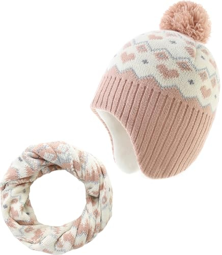 AHAHA Wintermütze Mädchen Kinder Beanie Earflap Pompon Baby Strickmütze Mädchen