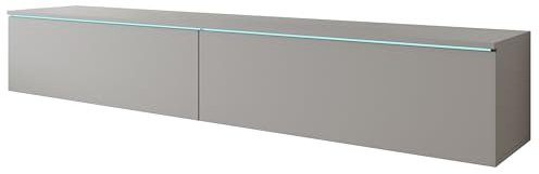 MINIO go for it - TV Schrank Donna Breite 180 cm Lowboard ohne LED | Stehend oder Hängend, Fernsehschrank für das Wohnzimmer, Laminierte Spannplatte, Farbe: Grau matt