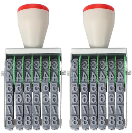 PATIKIL 2 Stück 6-Stelliger Rollenstempel Personalisierbarer 7.5mm Grau | 26staben Zahlen 0-9 Symbol, Für DIY Basteln Büro