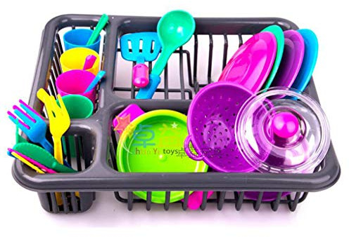 Kitchen Toy Tableware 28pcs Simulation Dishware With Bowl Drainer Basket Spoon Accs Pretend For Play Toy Girl Glow
