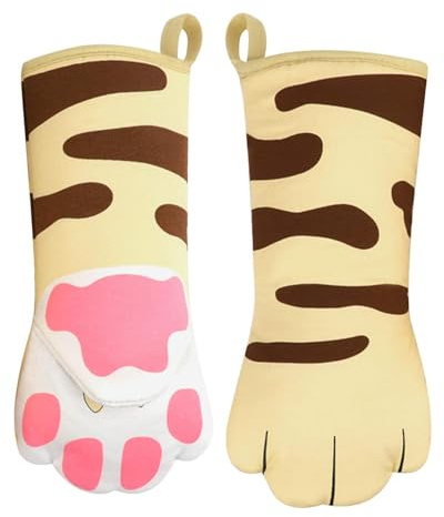 HUVZOR 1 Paar Backhandschuhe bis zu 250 °C Hitzebeständige Ofenhandschuhe Topfhandschuhe Topflappen Küchenhandschuhe Kochhandschuhe Katze Motiv Küche Kochen Backen Grillen