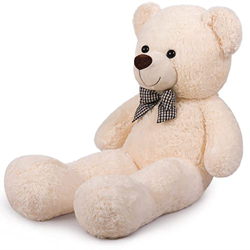 Sausudols XL Teddybär Großer Bär 110 cm groß Riesen Teddy Bär Stofftier Plüschtier Kuscheltier Geschenk für Kinder Freundin Beige