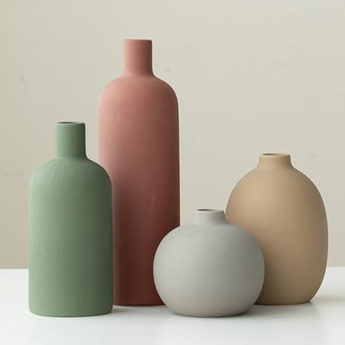 Moderne Vasen-Set, 4-teilig, Keramik, Morandi-Farben, Minimalistische Tischdekoration (grüne Mischung)