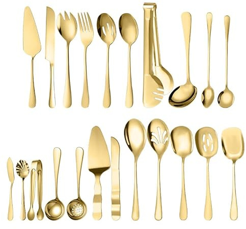 Luxus Goldenes Besteck & Servierset aus Edelstahl – Komplettes Tafelbesteck Set für Hochzeit, Gäste & Festtafel – Modernes Design, Hochwertige Verarbeitung