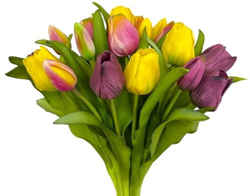 naninoa Künstlicher Tulpenstrauß 32cm. Kunstblume Blumenstrauß Frühling Osterdekoration. Gelb-Burgund