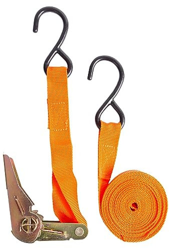 Blackspur 1x Orange 4.5m Ratchet Tie Down Straps - Heavy-Duty Car Van Motorcycle Roof Rack Cargo Trailer Awning Storm Hooks Kit