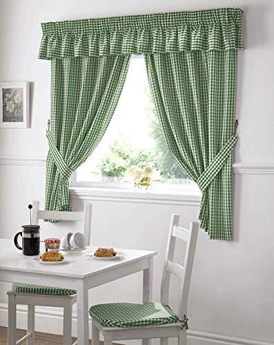 Alan Symonds Gingham Kitchen Curtains Green 46 x 48, 117 l x 121 h centimeters