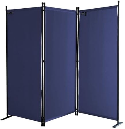 QUICK STAR Paravent 170 x 165 cm Séparateur de Tissu Jardin en 3 Parties Pliable Balcon Écran de confidentialité partition Bleu
