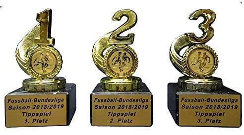 RaRu 3 Fußball-Pokale für Bundesliga-Tippspiele (Saison 2024/2025) mit Gravur