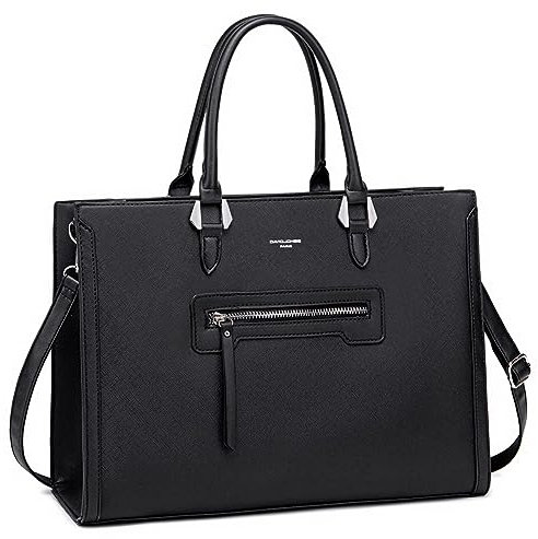 David Jones - Damen Große Handtasche - Frau Schule Büro Arbeit Aktentasche Henkeltasche - PU Leder Viele Fächer Taschen Arbeitstasche - Schultertasche Business Umhängetasche Tote Shopper - Schwarz