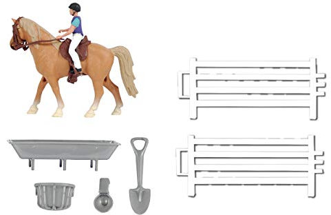 Kids Globe Horses Pferdespielset (Pferde-Spielset klein, Farming, Spielset), mit 1 Pferd, 1 Reiter, Weidezaun und Zubehör - 640073
