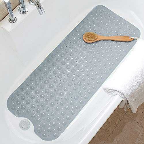 TreeBud Tapis de Bain antidérapant pour Baignoire de Douche 99 x 39 cm Tapis de Douche Extra Long Tapis de Bain pour Salle de Bain Lavable en Machine (Gris)