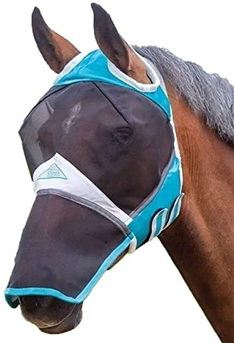 Shires Fine Mesh Fly Mask with Ear Holes & Nose - Teal Full