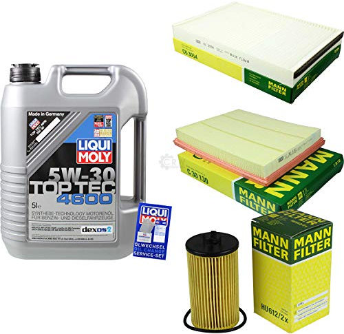 Filter Set Inspektionspaket 5 Liter Motoröl Top Tec 4600 5W-30 MANN-FILTER Innenraumfilter Luftfilter Ölfilter