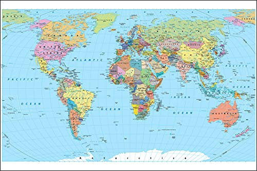 Muralo Photo Wallpaper World Map 150 x 225 cm Non-Woven Wallpaper Wall Wallpaper Map Living Room Bedroom Modern Wall Pictures XXL Map Wall Decoration