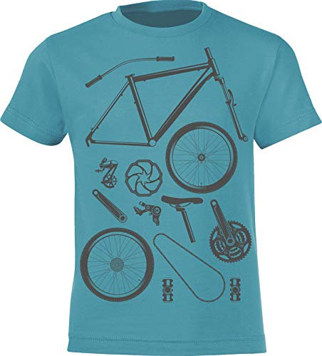 (A) Fahrrad T-Shirt Kinder - Bike Parts - Mountainbike - Sportbekleidung Jungen & Mädchen - Outdoor Kleidung (Swimming Pool 152/164)