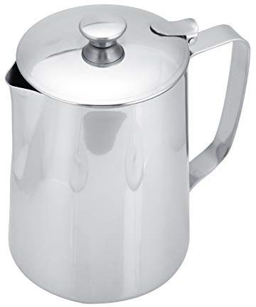 MAGT Tasse à café, Pichet Lait Tasse de pichet pour Lait 1 Litre avec Couvercle pichet à Lait Tasse en Acier Inoxydable Tasse cruche de mousseur à Lait avec Couvercle pour Latte Coffee Art(1000ML)