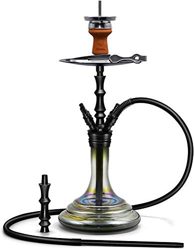 Luxury Modern Glass Hookah Set With Washable Silicone Hose, Clay Bowl, Screen Charcoal Holder, Stylish Coal Tongs, Detachable Middle Stem, 4 Hose Adapters - Easy Set Up for Big Cloud