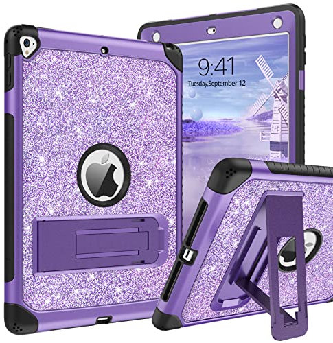 YINLAI Coque pour iPad 6e 5e génération, 9,7 2018/2017, iPad Pro 9,7/iPad Air 2e, coque de protection antichoc à paillettes scintillantes pour femmes et filles avec béquille A1893/A1954/A1822/A1823,