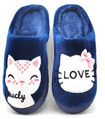 P&L ITALY COLLECTION Zapatilla CASA Mujer de Invierno Antideslizantes Algodón Pantufla Peluche Azul Marino 38/39