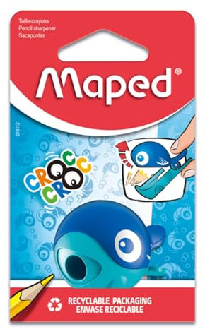 Maped - Material Escolar - Sacapuntas Croc Croc - Sacapuntas con Depósito - 1 Orificio para Afilar - Fácil Apertura de Depósito - Diseño Lúdico - 2 Colores Diferentes