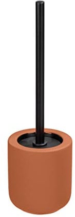 WENKO Porte brosse WC Avellino, porte brosse WC en céramique avec tête de brosse WC noire remplaçable de Ø7,5 cm, Céramique avec surface agrippante Soft-Touch, Ø 11,5x40 cm, terracotta