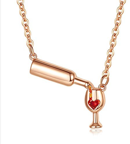 Sisadodo Christmas Gifts for Women Girls Necklace Wine Bottle Cup Red Heart Pendant Elegant Necklace for Girlfriend Wife Gifts Birthday Gifts for Best Friends Gold
