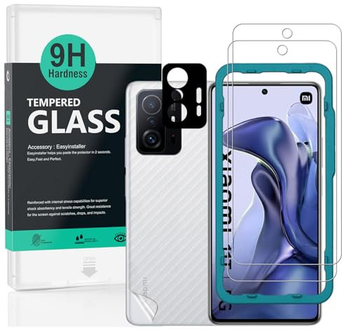 Ibywind Schutzfolie kompatibel mit Xiaomi 11T 5G/11T Pro 5G,mit Metall Kamera Schutzfolie, Carbon Fiber Skin für die Rückseite, Inklusive Easy Install Kit (Zentrierrahmen)
