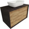 Atrios Modelo Hermes Conjunto Baño con 2 Cajones, Suspendido en Pared, con Lavabo Porcelánico Sobrepuesto y Mueble MONTADO, Madera, Laminado Roble, 100 cm