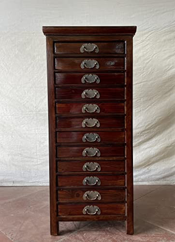 Antiker Dokumentenschrank Apothekerschrank Büroschrank Aktenschrank Schrank Sideboard Kommode Kommodenschrank Sideboardschrank mit 12 Schubladen Breite45xHöhe103cm Farbe Nussbaum
