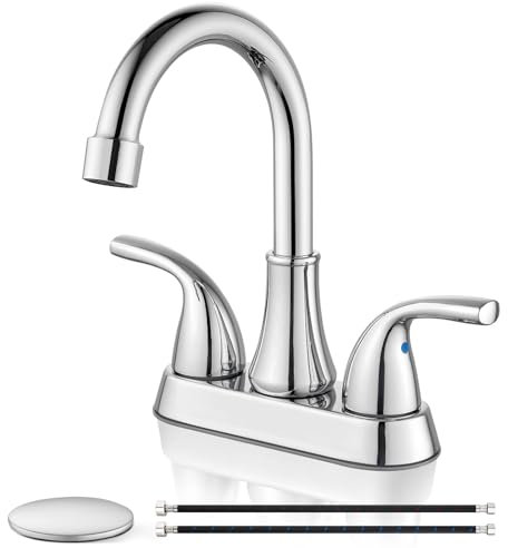 Cinwiny Waschbeckenarmatur, 10,2 cm, 2 Griffe, Badezimmer-Wasserhahn, 360° schwenkbarer Auslauf, Deckmontage, Waschtischarmatur mit Wasserzulaufschläuchen, poliertes Chrom, mit Pop-Up-Ablauf