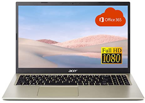 Acer Aspire Thin and Light Laptop, 15.6 FHD Display, Intel Celeron Dual-Core N4500 Processor, 8GB RAM, 256GB SSD, Webcam, WiFi, HDMI, Bluetooth, Windows 11, Safari Gold + One Year Office365