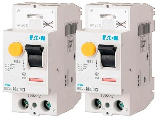 Eaton Lot de 2 interrupteurs différentiels auto 40A type AC 30mA, PFGM, borne à ressort
