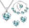 TOFBS 4 Stück Herz Kristall Schmuck Set Anhänger Halskette Armband Ohrringe und Ringe Set für Frauen Mädchen Brautschmuck Set Schmuckset (Meeresblau)