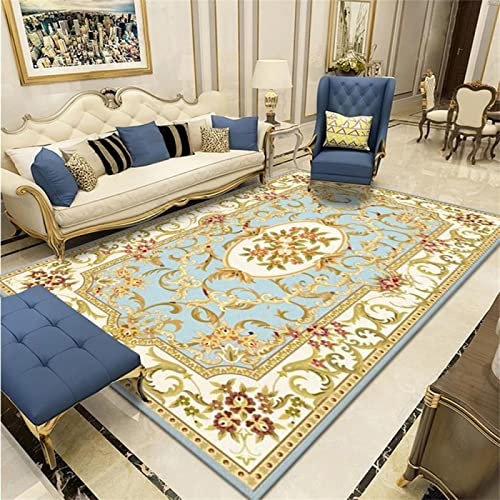 DJHWWD Teppich Petrol Auslegware Wohnzimmerteppich Teetisch Sofateppich Retro Ethno-Stil Hotelteppich Hellblau Teppich Balkon 120X160cm