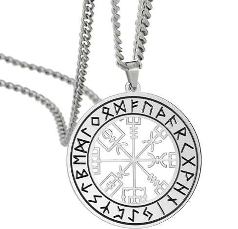SIPURIS Viking Vegvisir Halskette für Männer Celtic Viking Runen Nordic Odin Kompass Halskette Edelstahl ausgehöhlt Amulett heidnischen Schmuck Geschenke für Männer Frauen (schwarz)