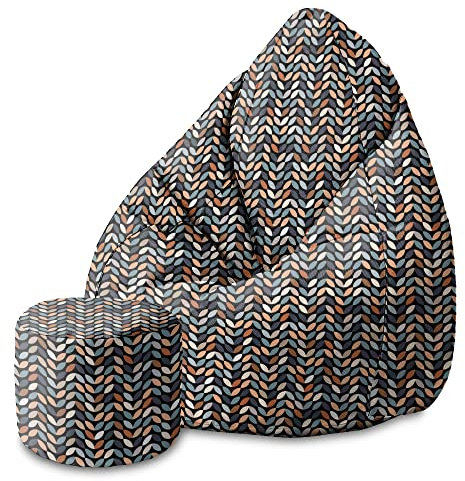 DreamRoots Bean Bag 80x80x120cm - Sitzsack mit Lehne und Hocker und Bezug - Sitzkissen Boden - Chill Bubibag - Sitzsack mit Füllung - Erwachsene mit Füllung M-Geo1