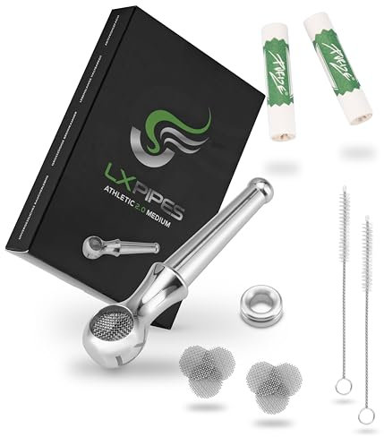 LX Pipes Pfeifen Set Athletic Medium 2.0 Limited, Edelstahl Rauchpfeife, Einsatz für 9mm Aktivkohlefilter, angenehm kühl und neutral im Geschmack, Filtert bis zu 70% der Schadstoffe, Tabakpfeife
