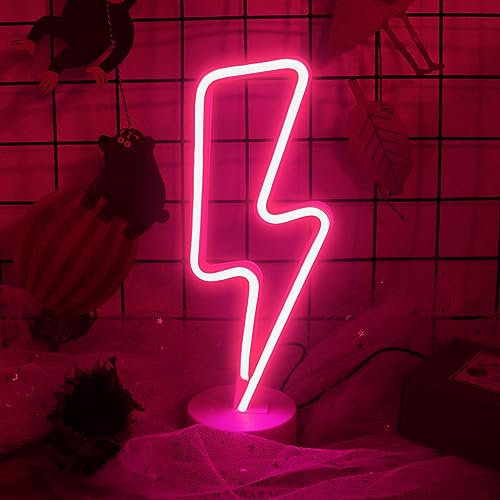 Lampada fulmine rosa, Lampada Led Effetto Neon - Insegna al neon LED alimentata a batteria o USB - Insegne luminose per camera da letto per Natale, feste, bar