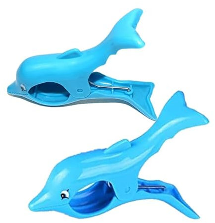 Lot de 2 pinces à serviette en forme de dauphin - Grande pince à linge robuste - Motif dauphin - Pour plage, piscine, croisière, transat - Style dauphin