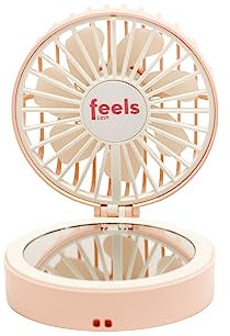 Feels Lash Compact Mini Fan Mirror Handheld Portable USB Rechargeable Adjustable Speed Fan for Eyelash Extensions Makeup Travel (Powder Pink)