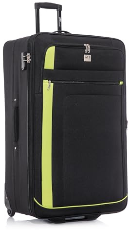 Extra Large Suitcase 32 Expandable Durable Lightweight Suitcases with 2 Wheels and Built-in 3 Digit Combination Lock (Black/Lime, 134 Liters)