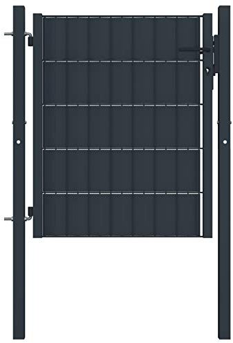 Homgoday Puerta de PVC y acero de 100 x 101 cm, color antracita, puerta de jardín exterior, puerta para valla de exterior, valla de obras