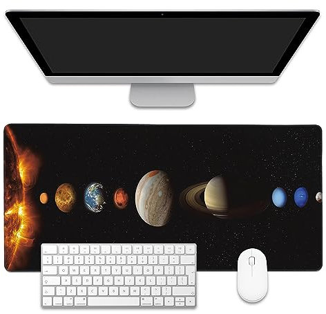 EOBKLAX Mauspad, Sonnensystem Planet Schreibtischunterlage für Desktop, Schreibtischunterlage mit rutschfester Unterseite und genähtem Rand, erweitertes Mauspad für Büro und Zuhause, 90 x 40 cm