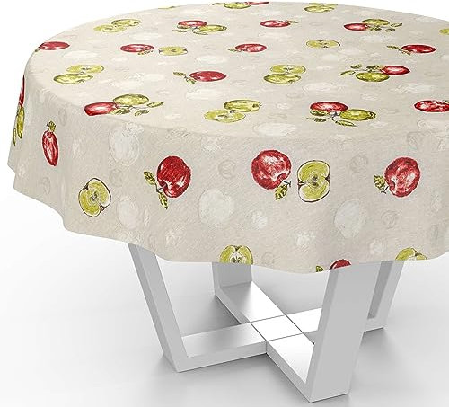 Tischdecke aus Stoff Textil abwaschbar Tischwäsche Tischtuch Baumwolle Polyester Apple Rund 120cm In-/Outdoor Tischdecke