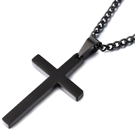 USEEDOVIA Stainless Steel Cross Pendant Necklace for Men Boys, Silver/Gold/Black Chain Cross Necklace Jewellery Easter Confirmation Baptism Birthday Christain Gifts for Him
