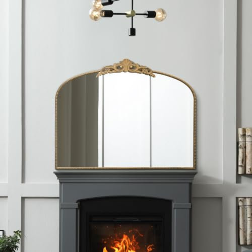 MirrorOutlet The Crown - Gold Metal Framed Classic Arched Wall Mirror with Feature Crown 40 X 31 (102CM X 80CM) Black. 2cm Wide Frame and 3cm Deep.